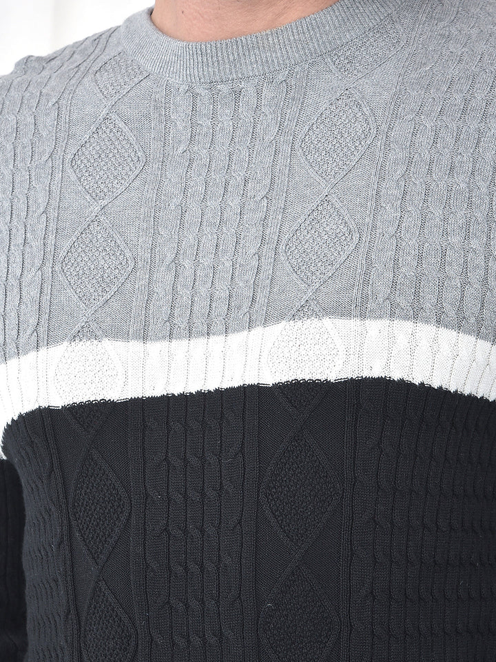 COBB GREY BLACK COLOR-BLOCK ROUND NECK SWEATER