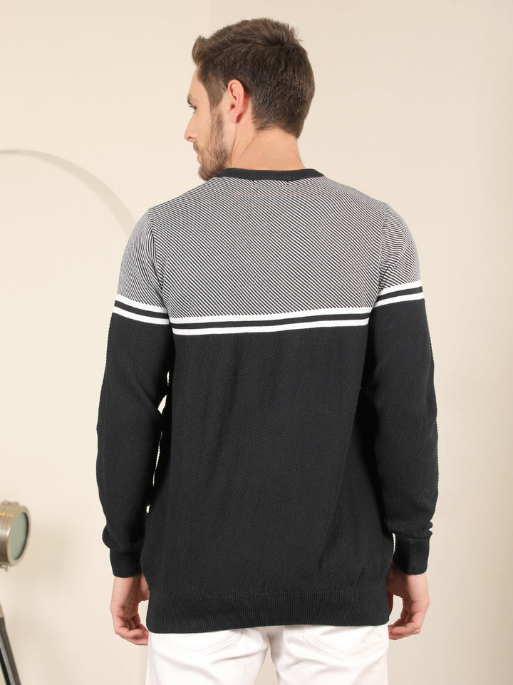 cobb navy blue striped round neck sweater