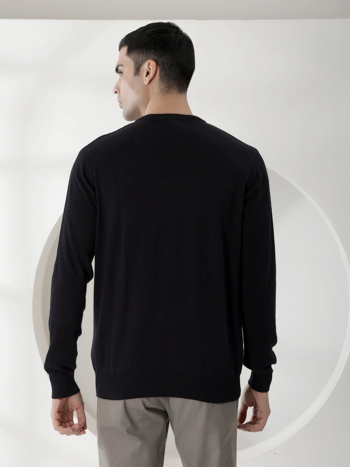 cobb navy blue self-design round neck sweater