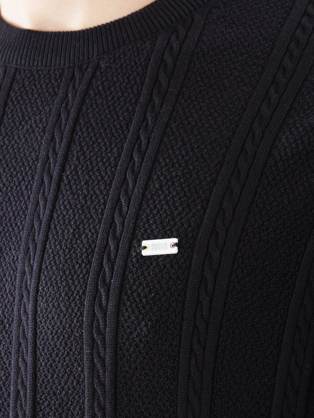 cobb navy blue self-design round neck sweater