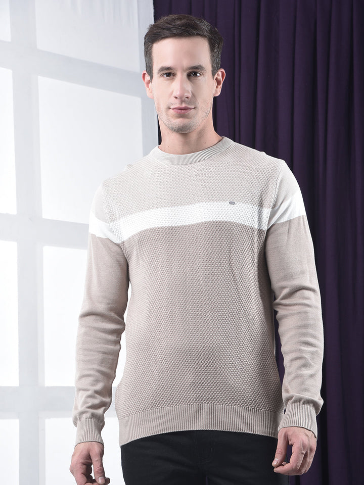 cobb beige color-block round neck sweater