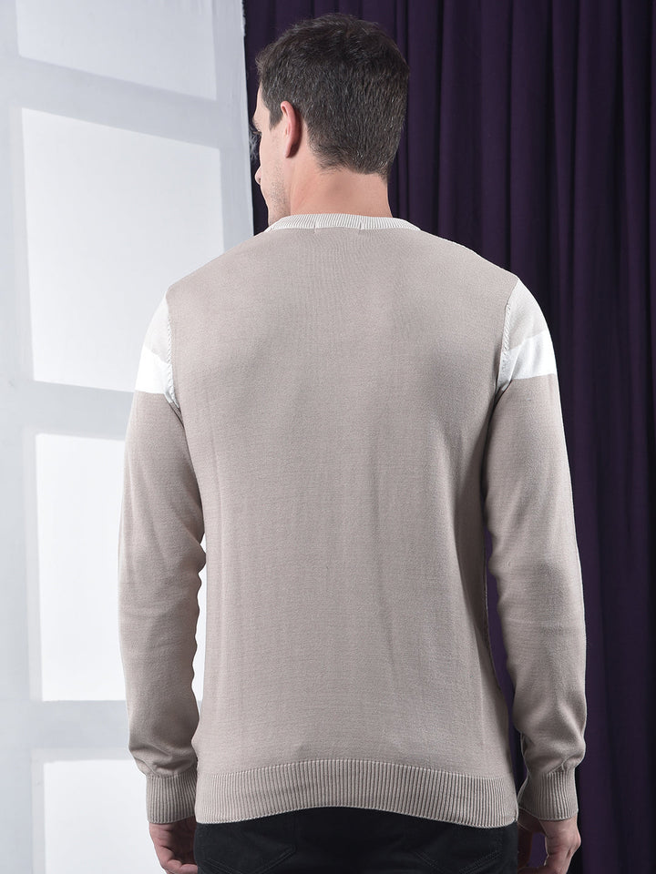 cobb beige color-block round neck sweater