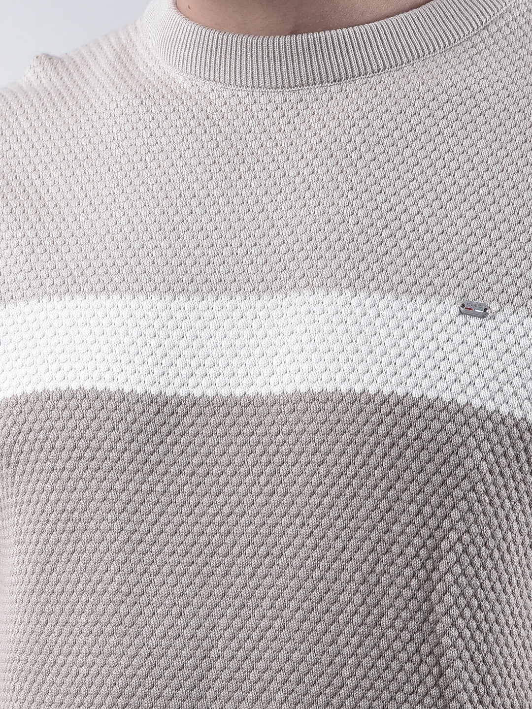 COBB BEIGE COLOR-BLOCK ROUND NECK SWEATER