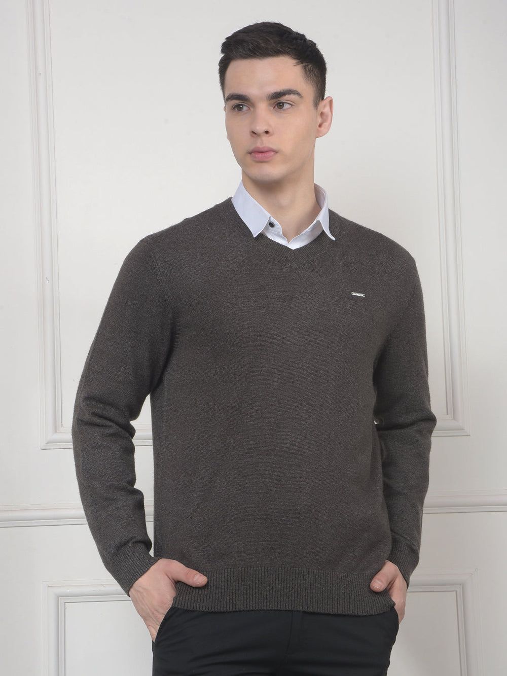 cobb solid anthra v-neck sweater
