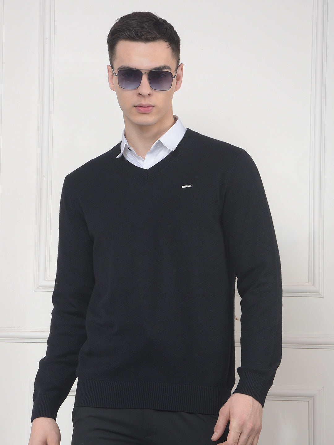 cobb solid black v-neck sweater