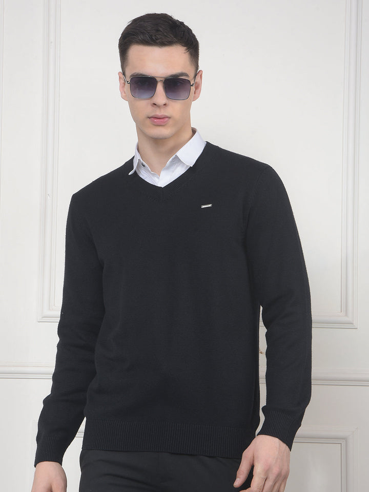 cobb solid black v-neck sweater