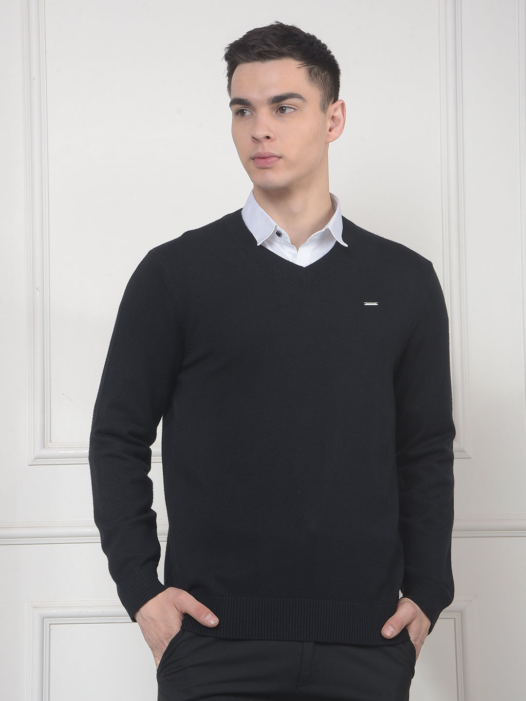 cobb solid black v-neck sweater