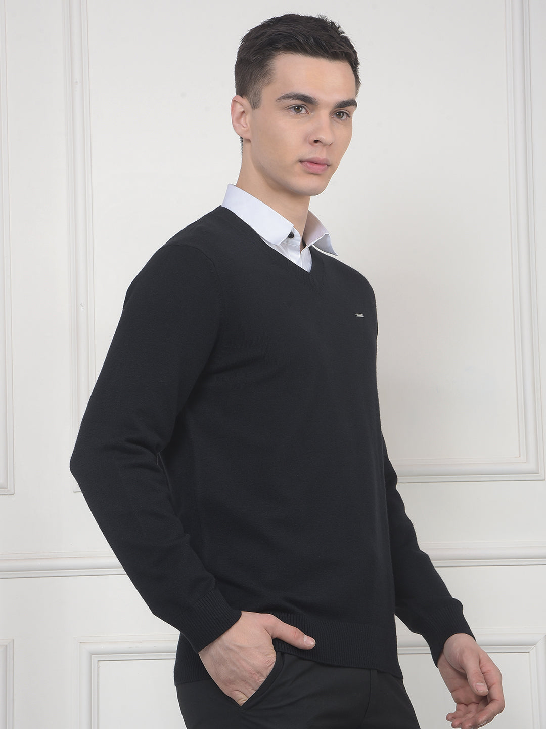 cobb solid black v-neck sweater