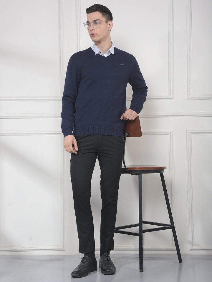 COBB SOLID NAVY V-NECK SWEATER