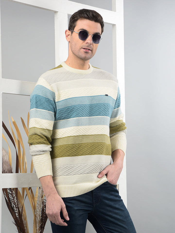 cobb cream colour-block round neck sweater