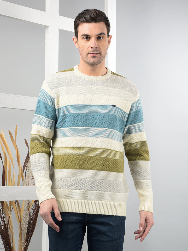 cobb cream colour-block round neck sweater