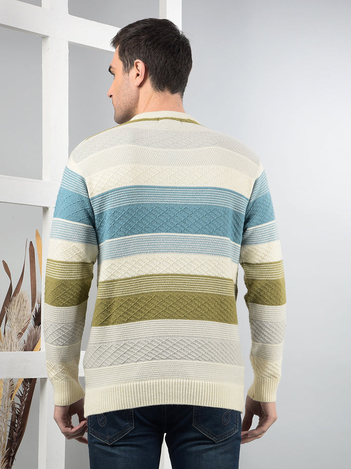 cobb cream colour-block round neck sweater