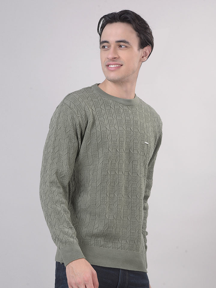 Dark Mint Self-Design Round Sweater