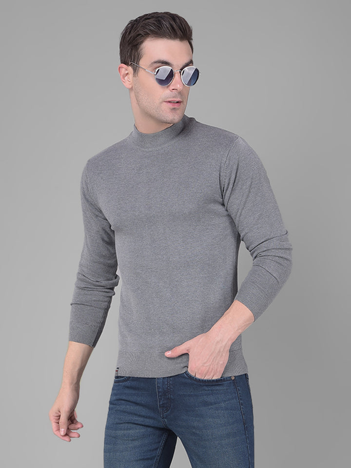 COBB SOLID GREY HIGH NECK SWEATER