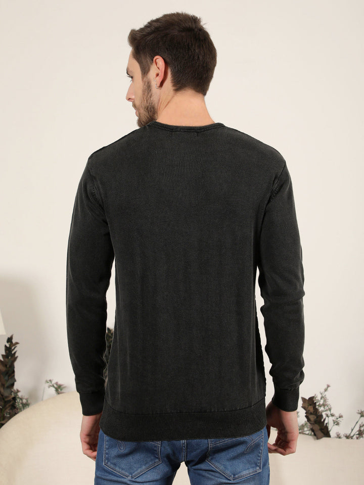 cobb black self-design round neck sweater