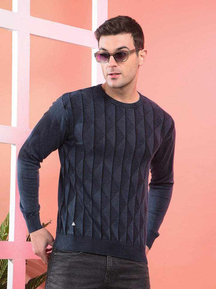 cobb indigo self-design round neck sweater