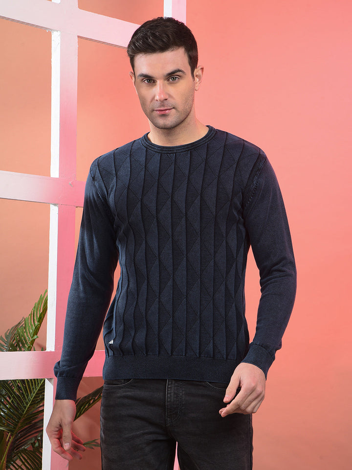 cobb indigo self-design round neck sweater