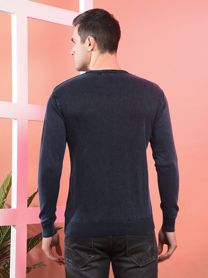 cobb indigo self-design round neck sweater