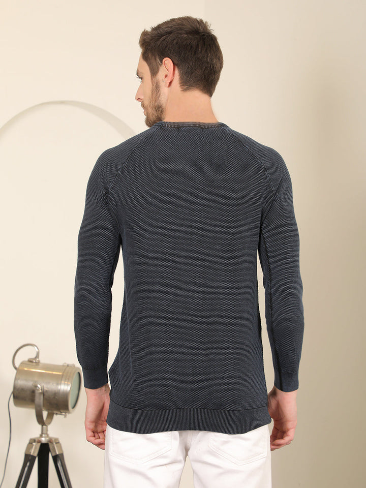 cobb solid navy blue round neck sweater