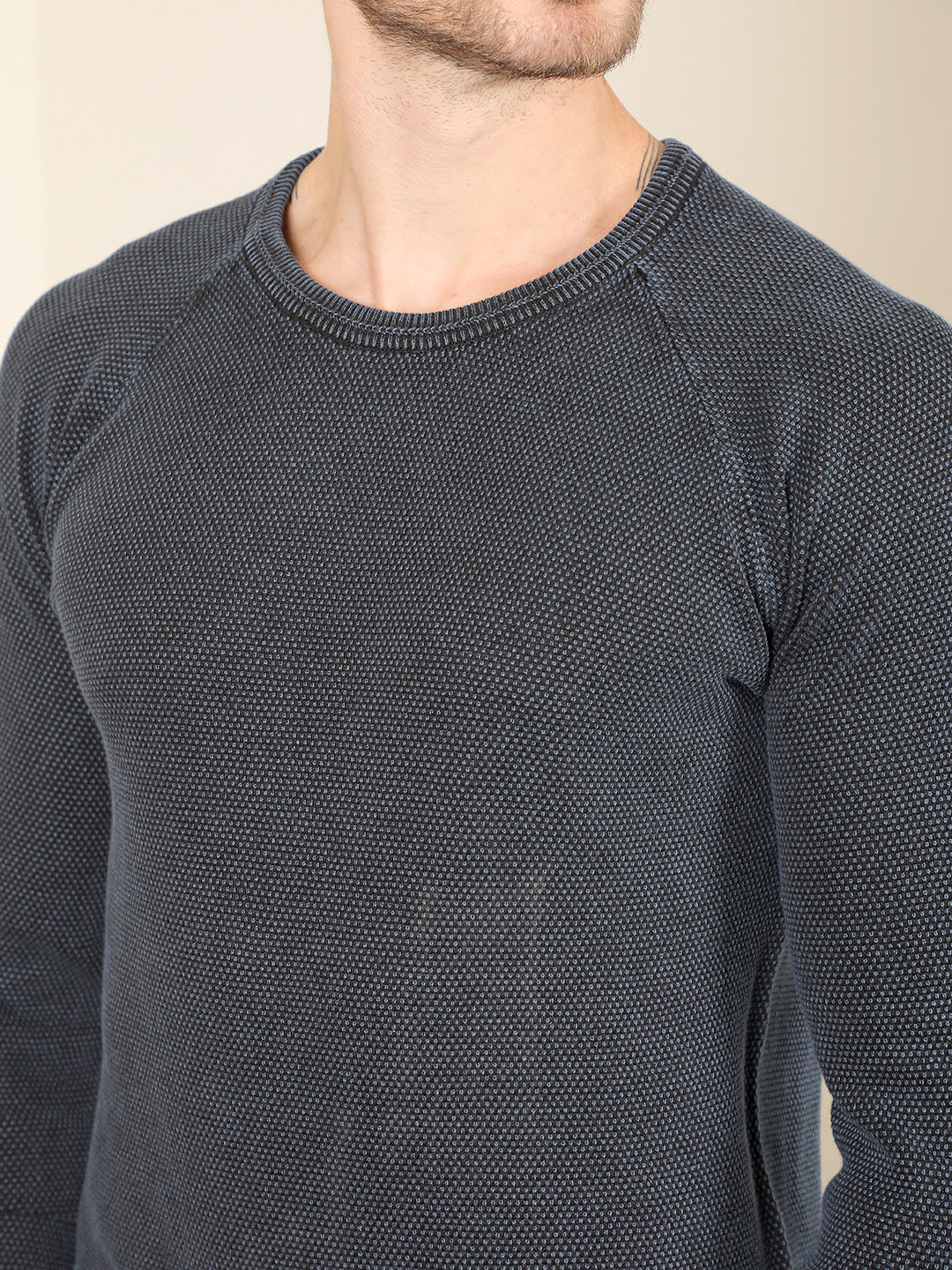 cobb solid navy blue round neck sweater