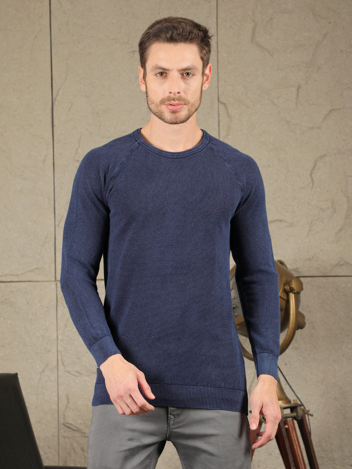 cobb solid indigo blue round neck sweater