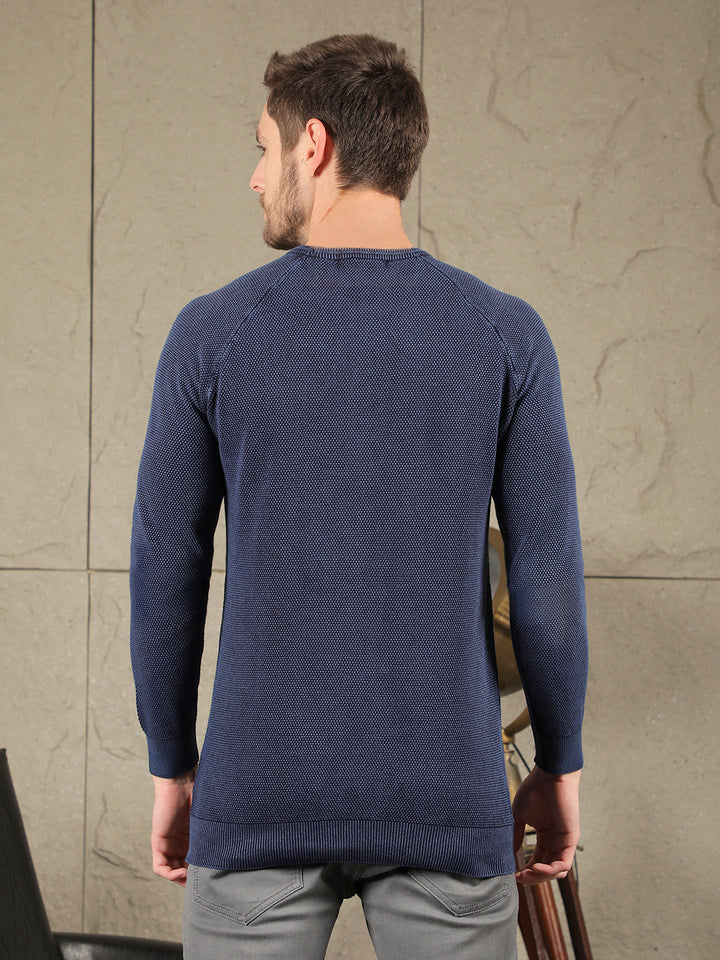 cobb solid indigo blue round neck sweater