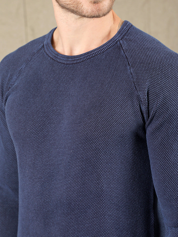 cobb solid indigo blue round neck sweater