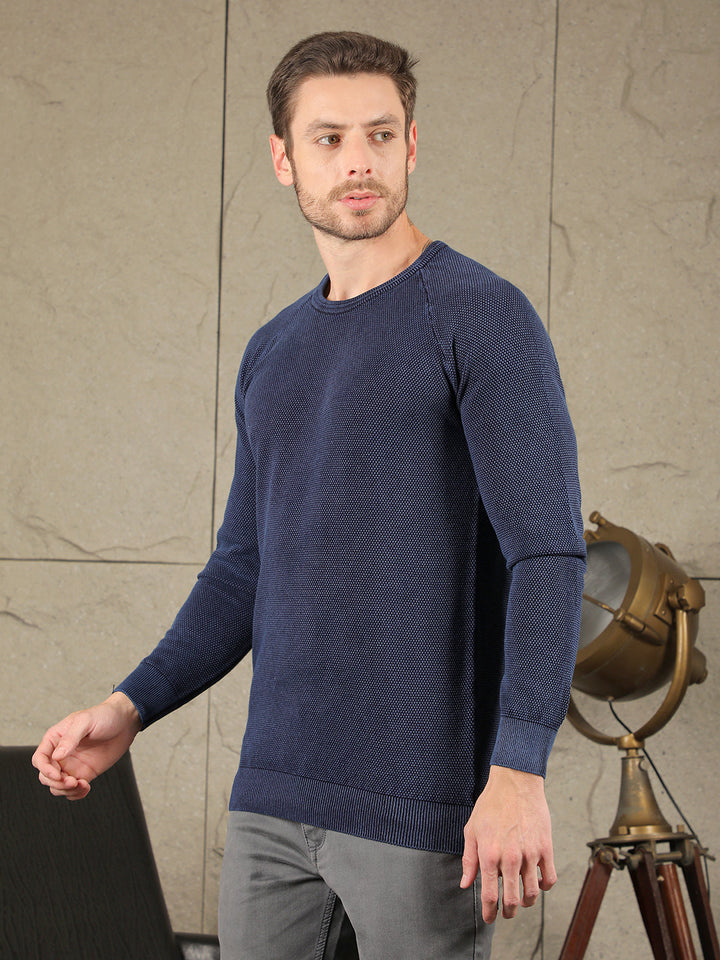 COBB SOLID INDIGO BLUE ROUND NECK SWEATER