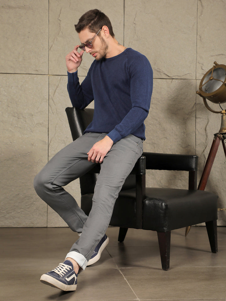 COBB SOLID INDIGO BLUE ROUND NECK SWEATER