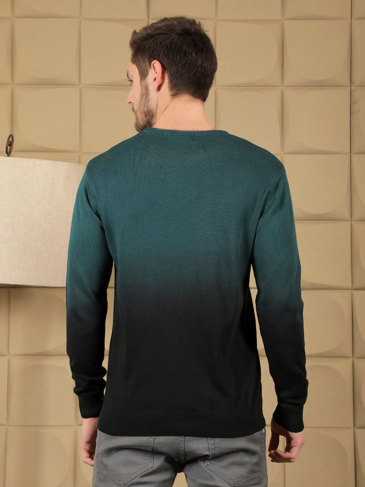 cobb teal self-design round neck sweater