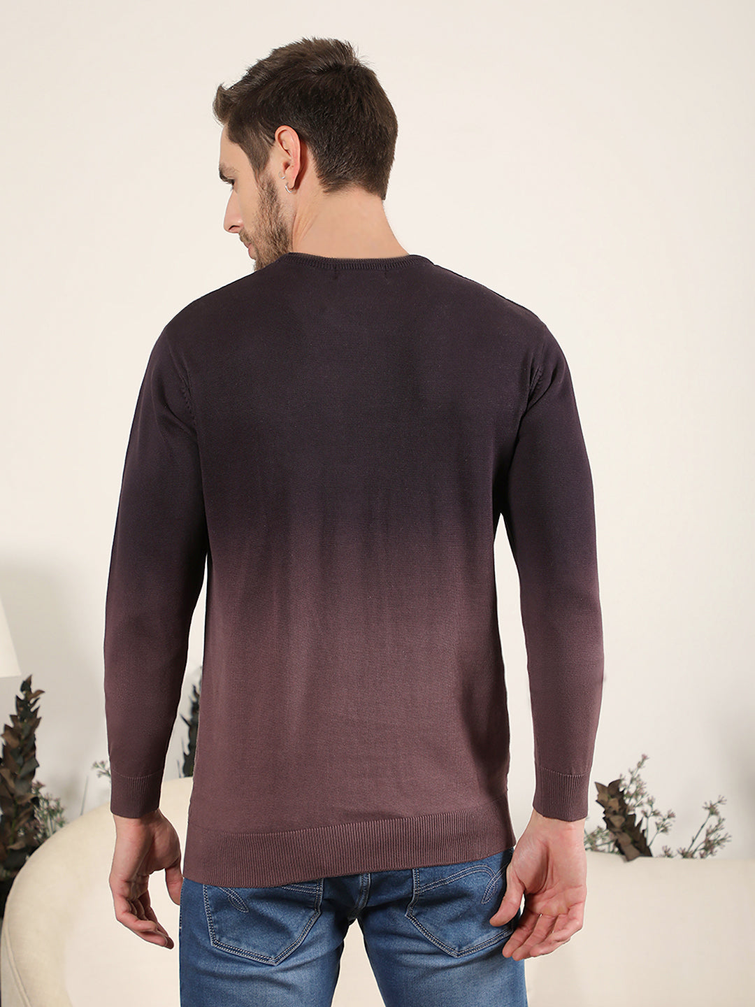 cobb mauve self-design round neck sweater