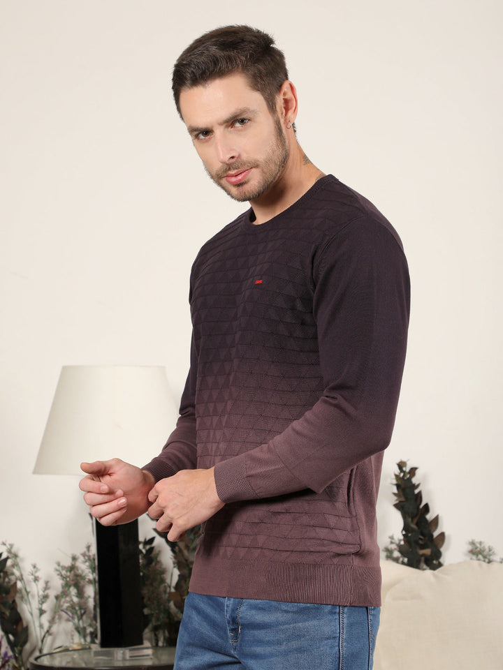 COBB MAUVE SELF-DESIGN ROUND NECK SWEATER