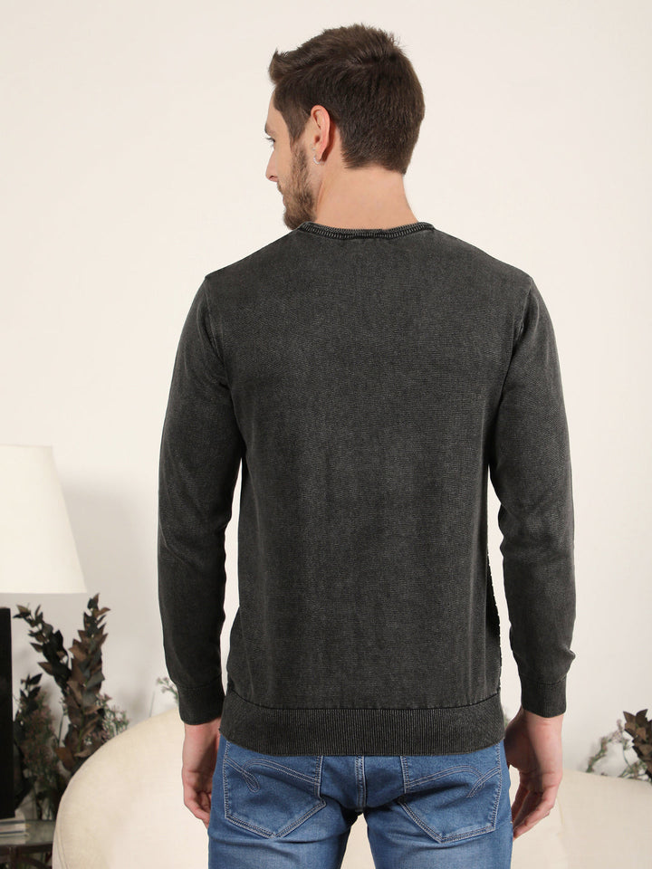 cobb dark grey striped round neck sweater