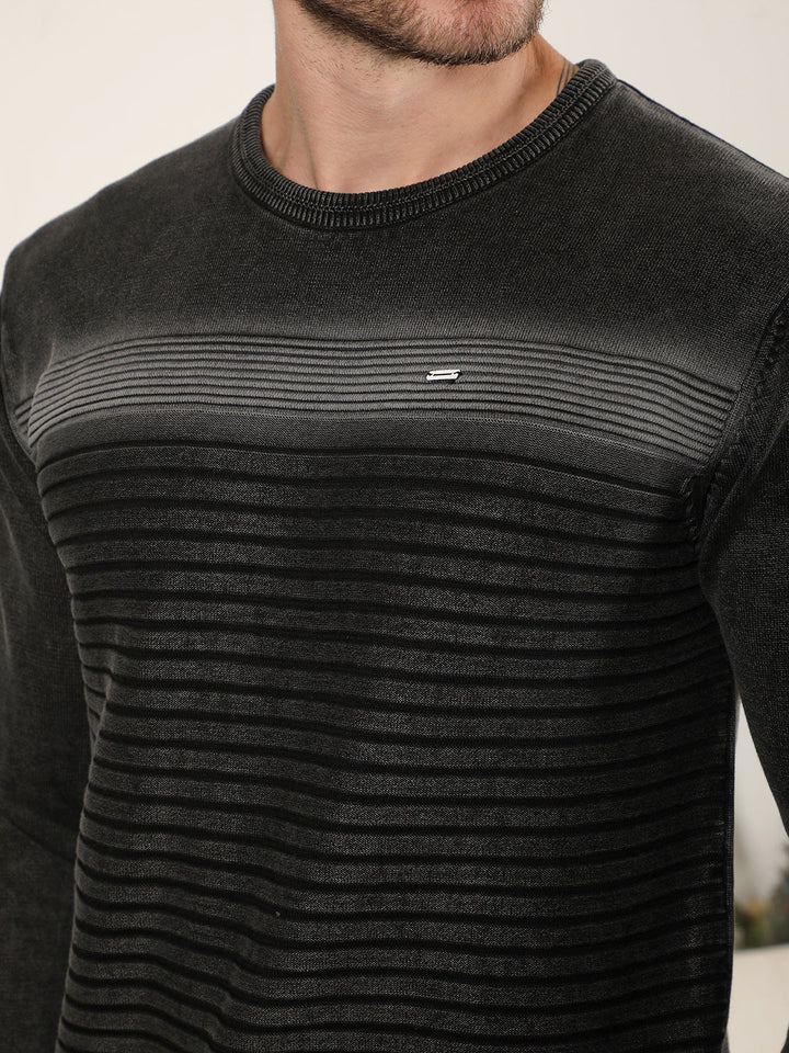 cobb dark grey striped round neck sweater