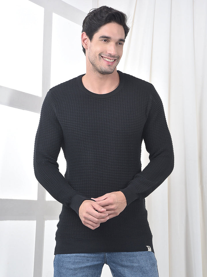 cobb black self-design round neck sweater