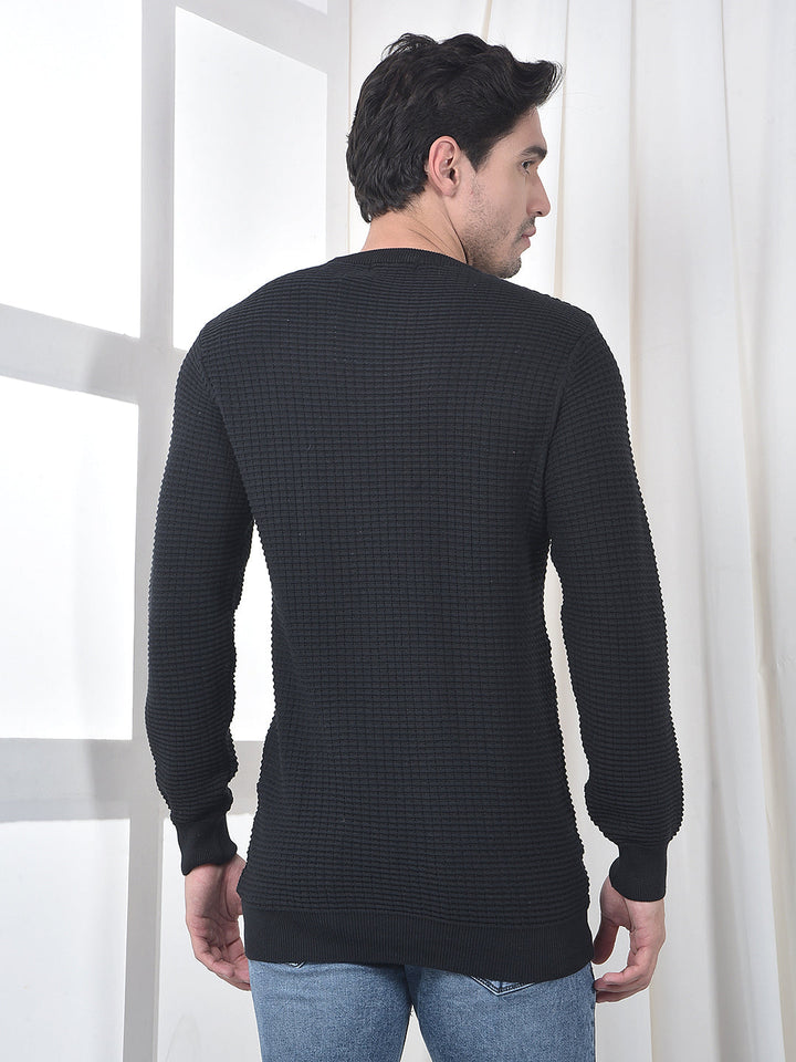 cobb black self-design round neck sweater