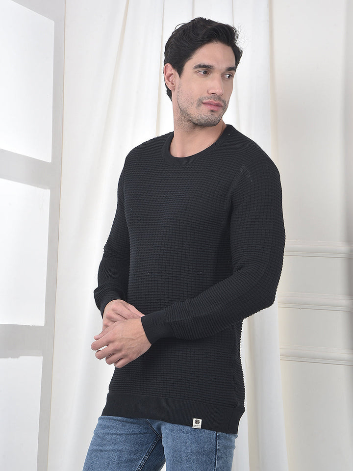 cobb black self-design round neck sweater