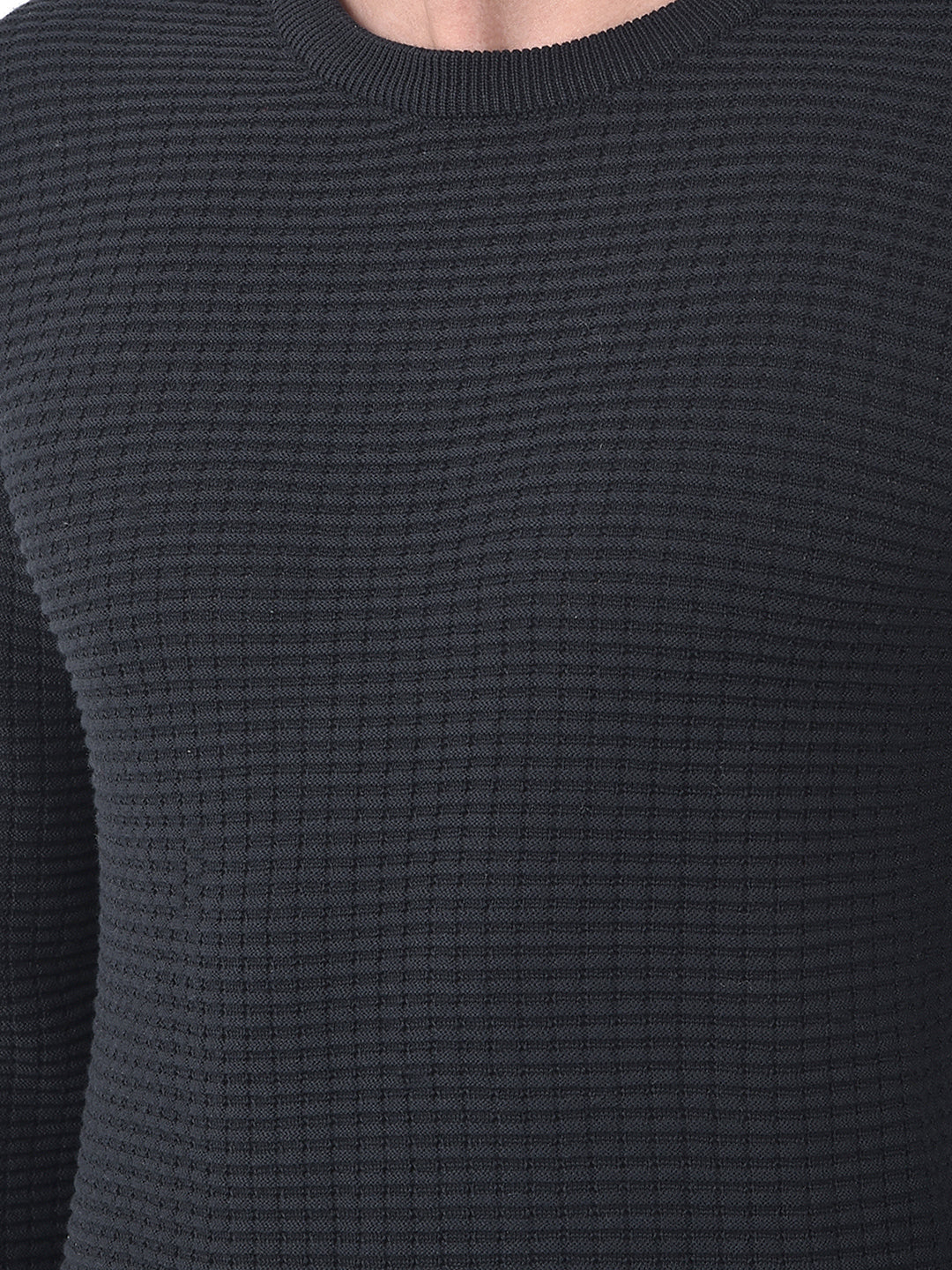 COBB BLACK SELF-DESIGN ROUND NECK SWEATER