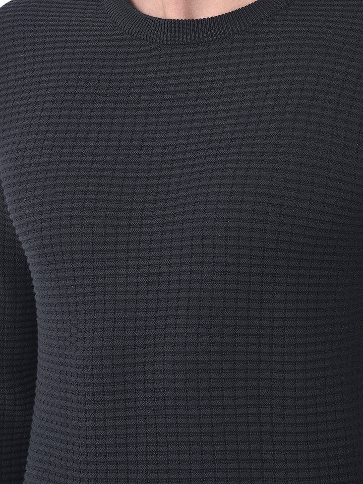 COBB BLACK SELF-DESIGN ROUND NECK SWEATER