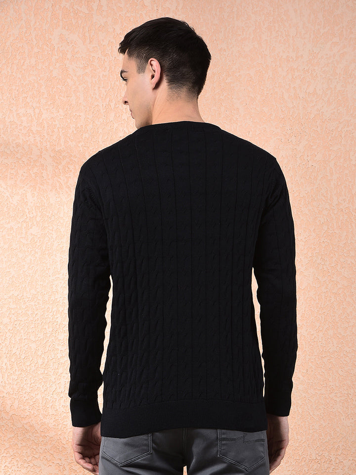 cobb black self-design round neck sweater