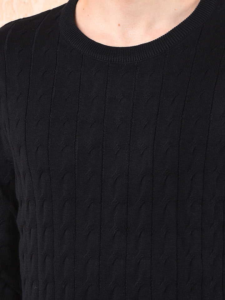 cobb black self-design round neck sweater