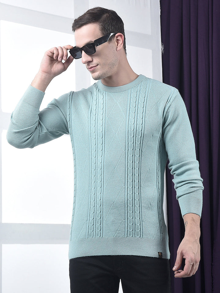 cobb sea green self-design round neck sweater