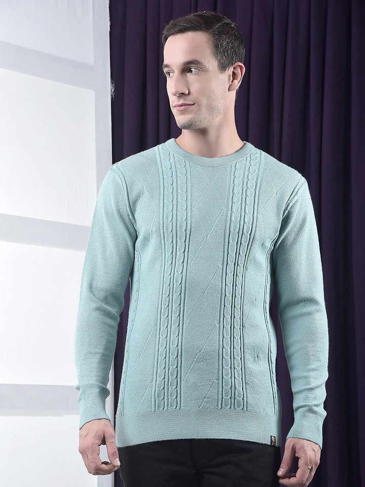 cobb sea green self-design round neck sweater