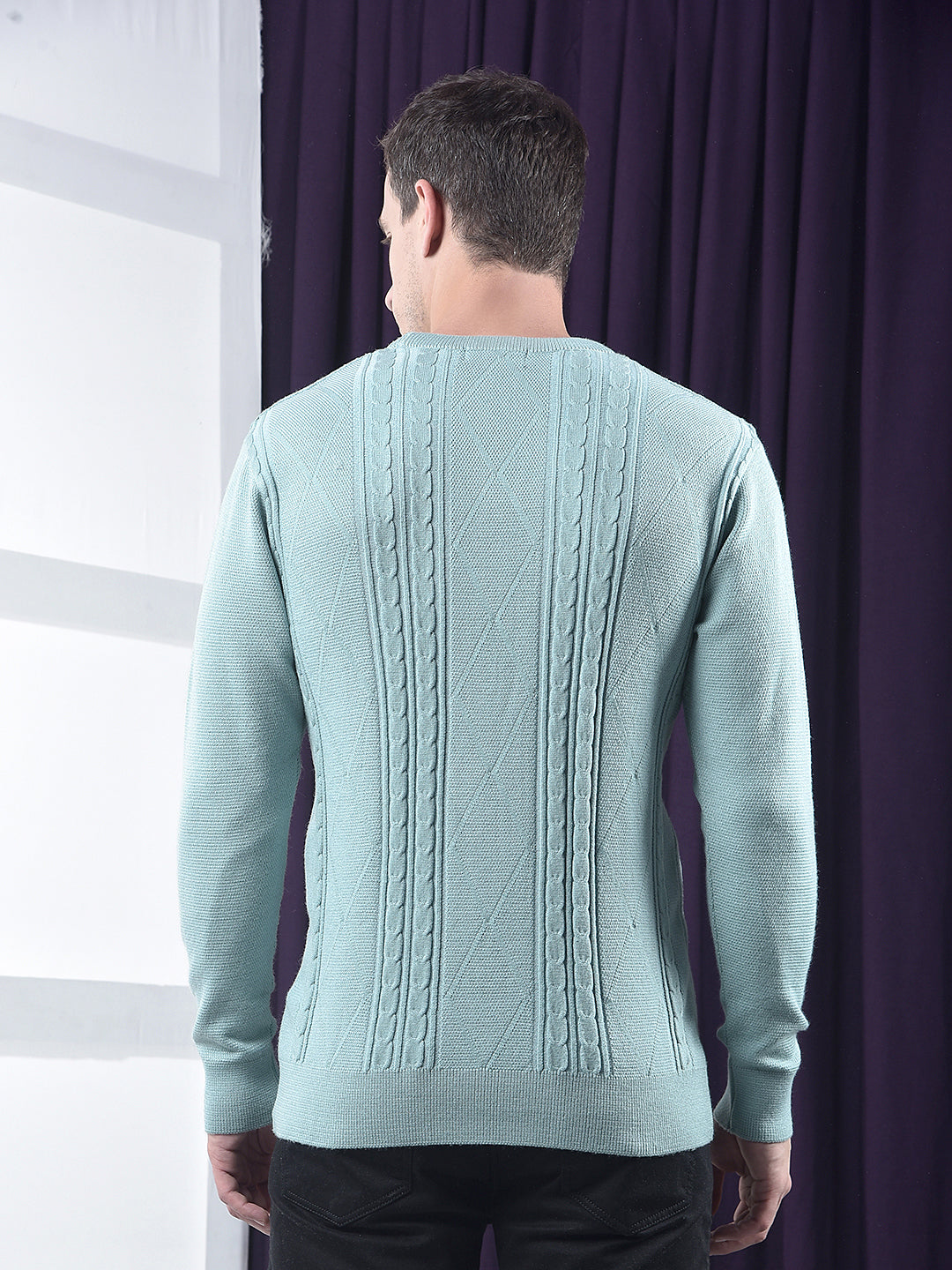cobb sea green self-design round neck sweater