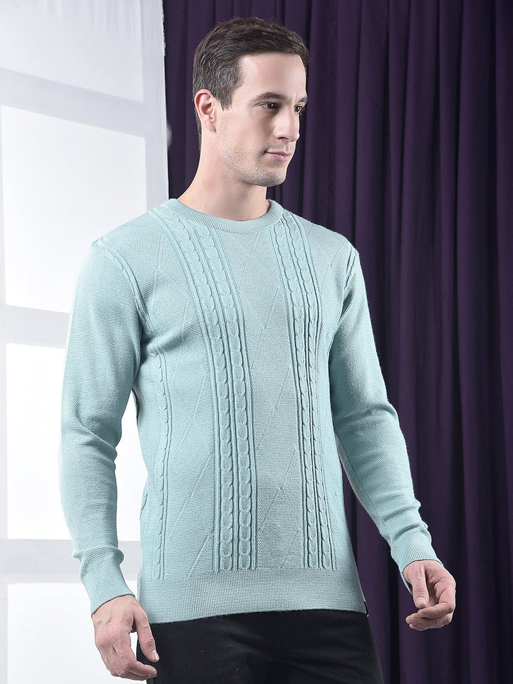 cobb sea green self-design round neck sweater