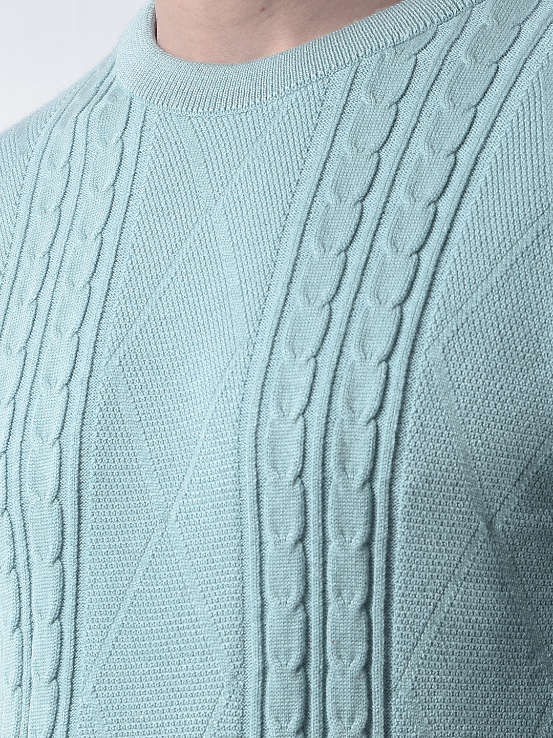 COBB SEA GREEN SELF-DESIGN ROUND NECK SWEATER