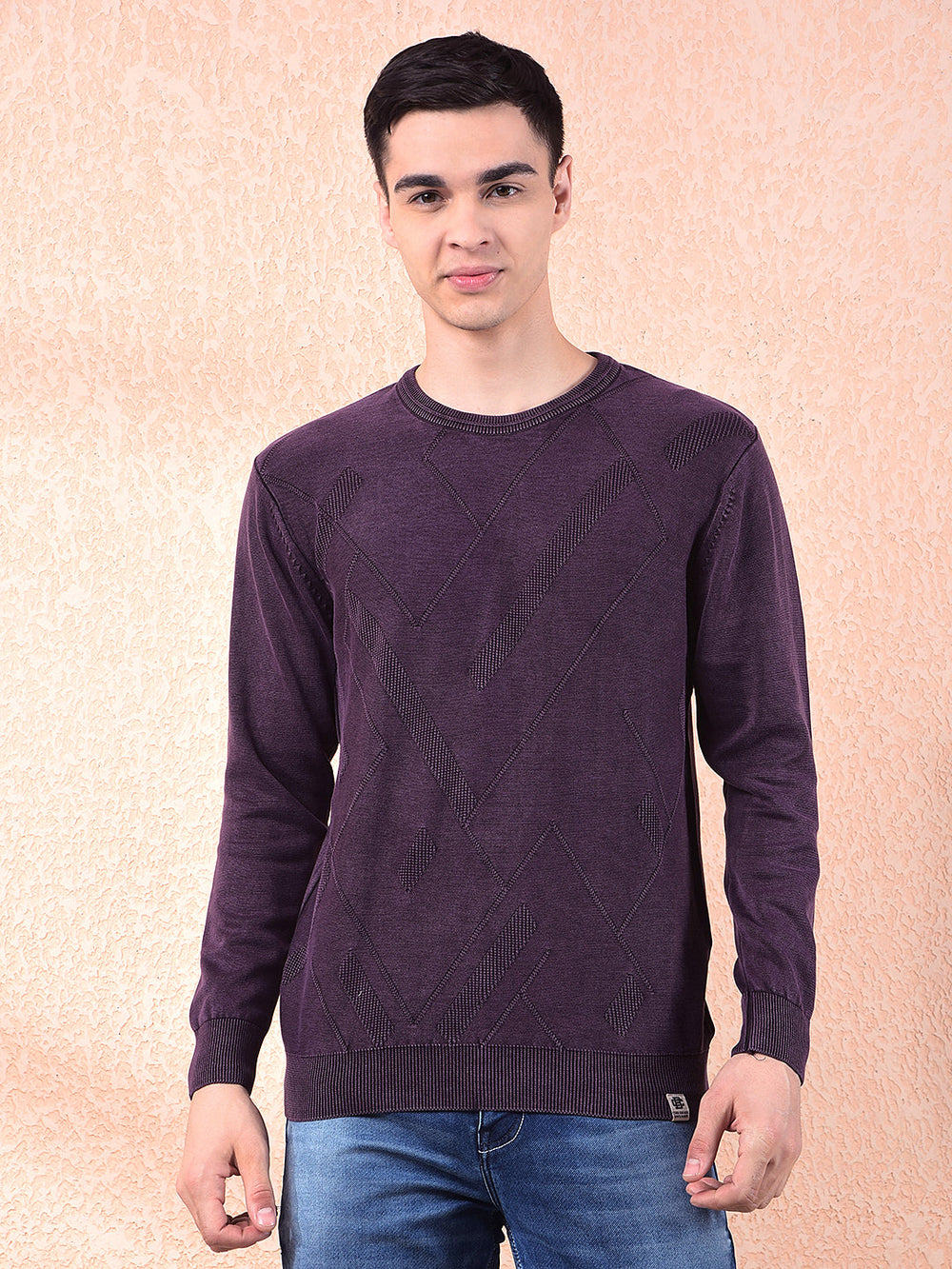 cobb mauve self-design round neck sweater