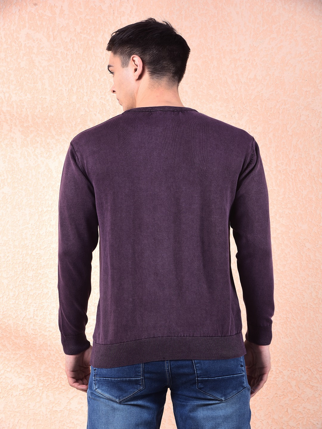 cobb mauve self-design round neck sweater