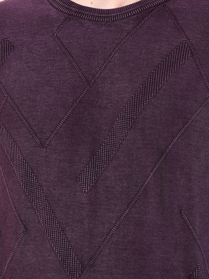 cobb mauve self-design round neck sweater