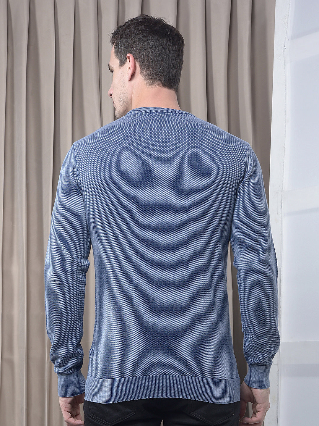 cobb solid washed blue round neck sweater
